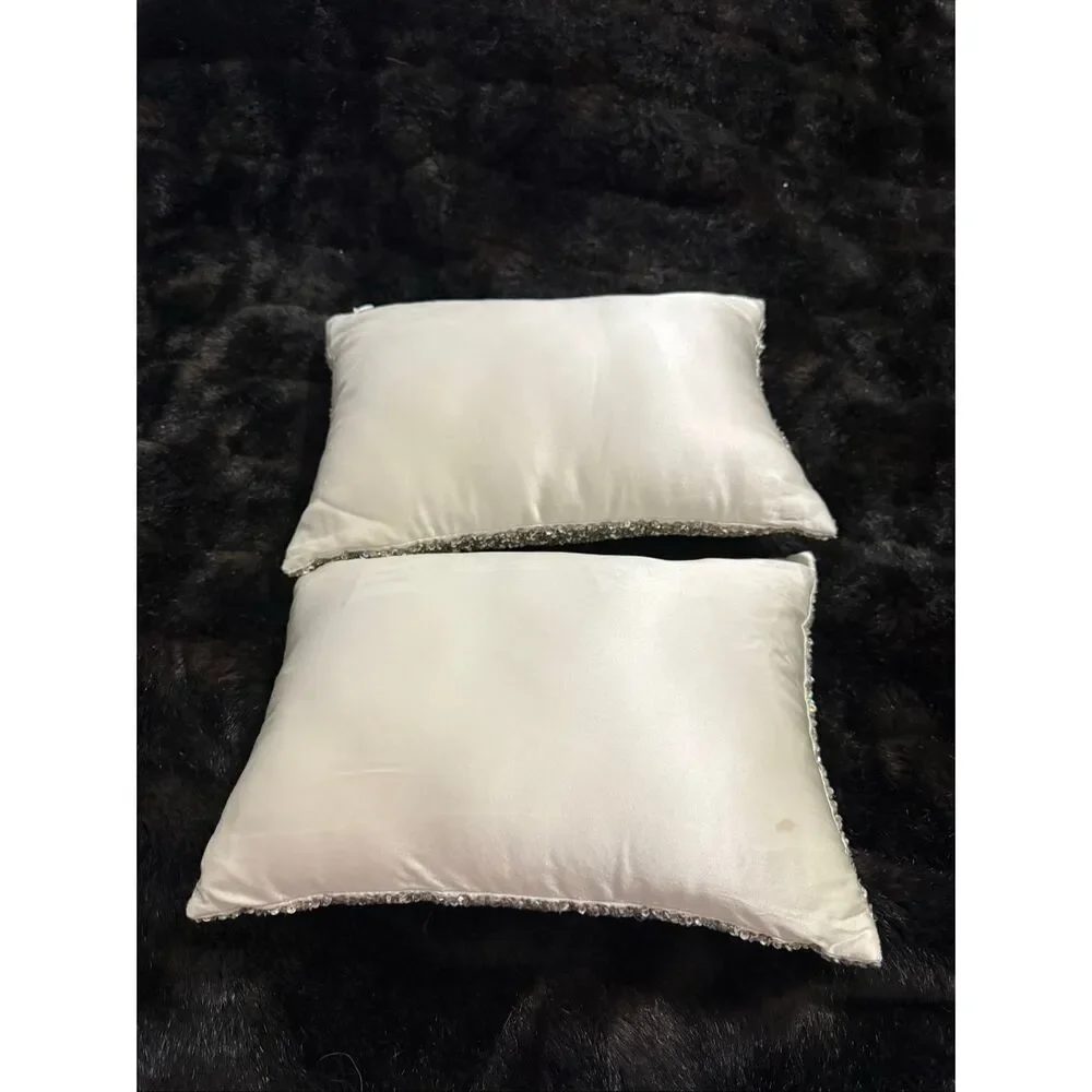 Pottery Barn Iridescent 9 x 13   Silver Beaded Pillow w/ Zippered Cover X 2